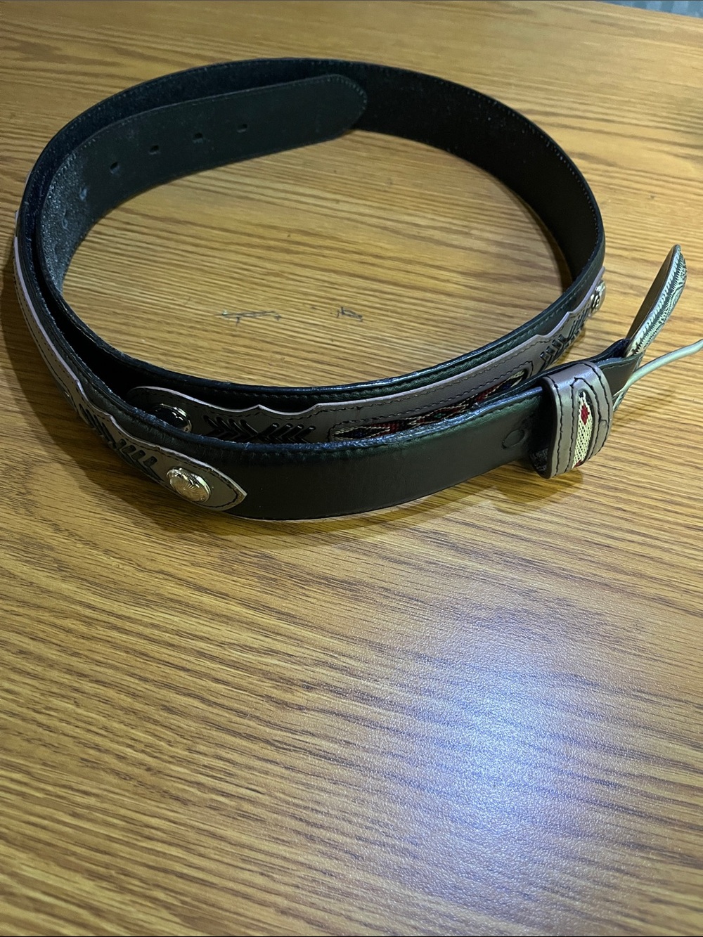 Leather belt in Black with Embroidered Western Accents size 46